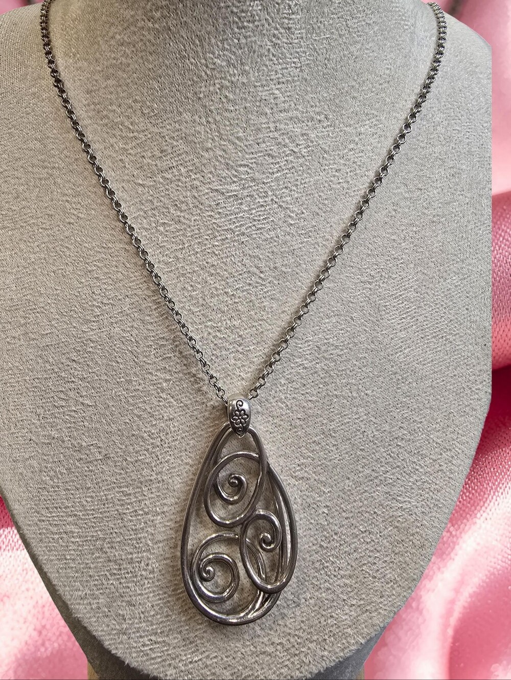 Brighton "Rock N Scroll" Silver Scrollwork Teardrop Necklace - Retired